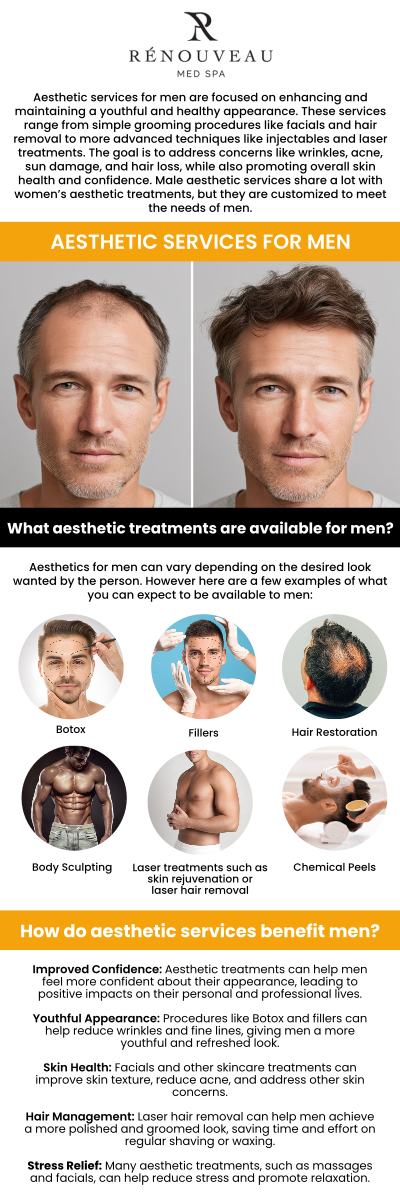 Men in Los Angeles, CA can now enhance their appearance and boost confidence with tailored aesthetic treatments at Renouveau MedSpa. Our men’s services are designed to address unique skin concerns, restore a youthful look, and maintain natural, masculine features. From subtle enhancements to comprehensive rejuvenation, our experienced team creates personalized treatment plans that align with your goals, lifestyle, and desired outcomes, ensuring safe, effective, and noticeable results. For more information, contact us today or book an appointment online. We are conveniently located at 11600 Washington Place, Suite 106, Los Angeles, CA 90066. Men in Los Angeles, CA can now enhance their appearance and boost confidence with tailored aesthetic treatments at Renouveau MedSpa. Our men’s services are designed to address unique skin concerns, restore a youthful look, and maintain natural, masculine features. From subtle enhancements to comprehensive rejuvenation, our experienced team creates personalized treatment plans that align with your goals, lifestyle, and desired outcomes, ensuring safe, effective, and noticeable results. For more information, contact us today or book an appointment online. We are conveniently located at 11600 Washington Place, Suite 106, Los Angeles, CA 90066.